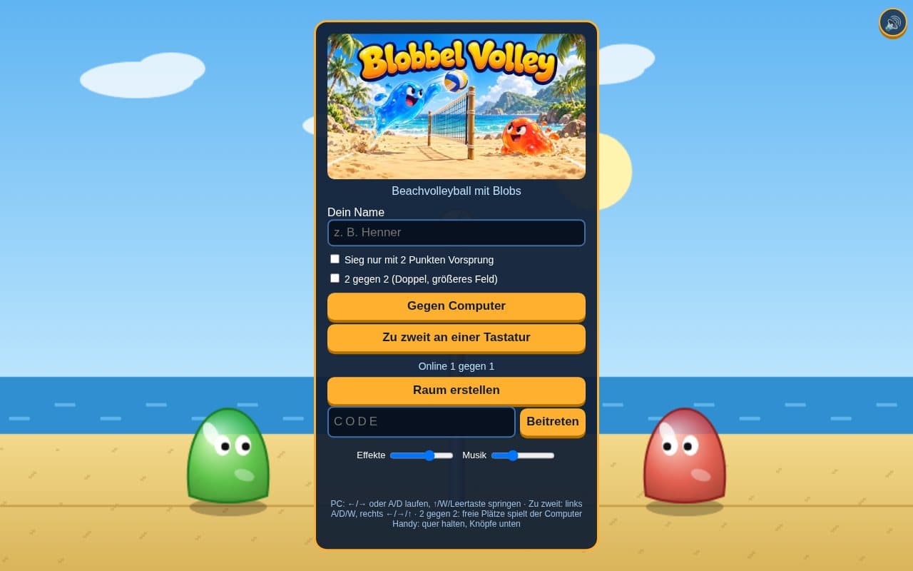 Blobbel Volley – Das Menü von Blobbel Volley mit Titelbild