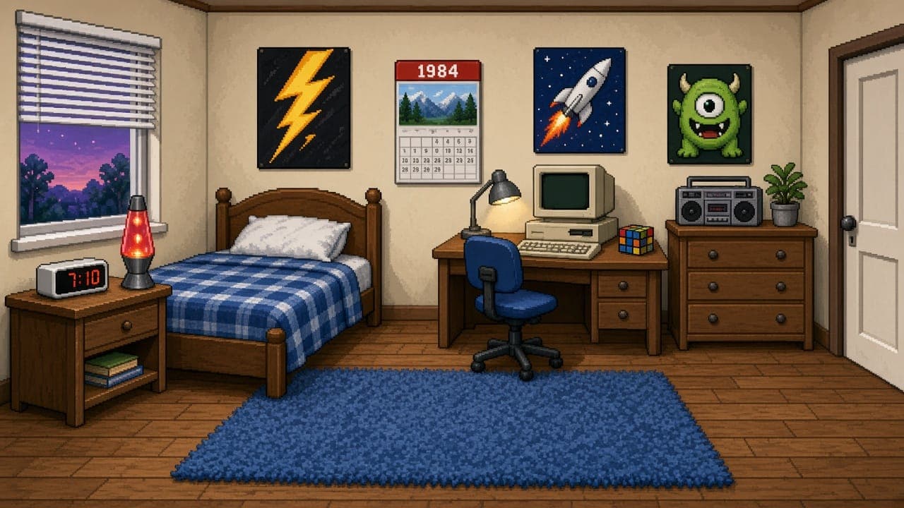 Scheiße, falsches Jahr! – Harrys Zimmer, 1984 – Startraum im Spiel